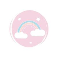 Cute lovely rainbow icon logo vector illustration on circle with brush texture for social media story highlight