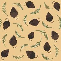 Cute winter christmas seamless vector pattern background illustration with pine cone and tree branch