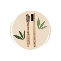 linda logo o icono vector con ecológico bambú cepillos de dientes, ilustración en circulo con cepillo textura, para social medios de comunicación historia y Destacar