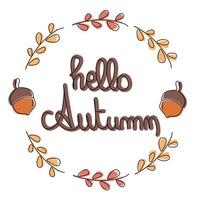 Hello autumn cute hand drawn lettering vector card illustration