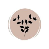 Cute mystical icon vector with leaves, illustration on circle with brush texture, for social media story and highlights