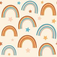 Cute colorful seamless vector pattern background illustration with abstract modern rainbows and stars