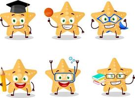 colegio estudiante de amarillo estrella de mar dibujos animados personaje con varios expresiones vector