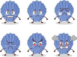 Blue shell cartoon character with various angry expressions vector