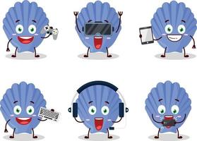 Blue shell cartoon character are playing games with various cute emoticons vector