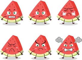 Slash of watermelon cartoon character with various angry expressions vector