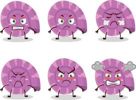 Purple clam cartoon character with various angry expressions vector