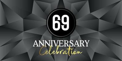 69 year anniversary celebration logo design white and gold color on Elegant Black Background Vector Art abstract background vector