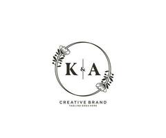 initial KA letters hand drawn feminine and floral botanical logo suitable for spa salon skin hair beauty boutique and cosmetic company. vector