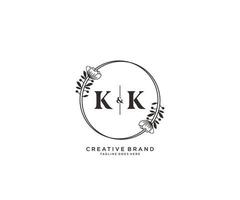 initial KK letters hand drawn feminine and floral botanical logo suitable for spa salon skin hair beauty boutique and cosmetic company. vector