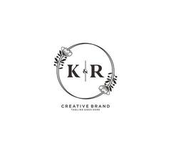 initial KR letters hand drawn feminine and floral botanical logo suitable for spa salon skin hair beauty boutique and cosmetic company. vector