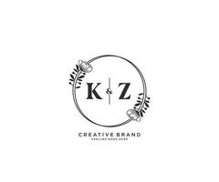 initial KZ letters hand drawn feminine and floral botanical logo suitable for spa salon skin hair beauty boutique and cosmetic company. vector