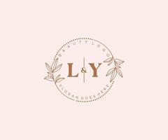 initial LY letters Beautiful floral feminine editable premade monoline logo suitable for spa salon skin hair beauty boutique and cosmetic company. vector