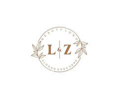 initial LZ letters Beautiful floral feminine editable premade monoline logo suitable for spa salon skin hair beauty boutique and cosmetic company. vector