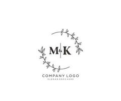 initial MK letters Beautiful floral feminine editable premade monoline logo suitable for spa salon skin hair beauty boutique and cosmetic company. vector