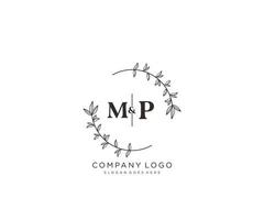 initial MP letters Beautiful floral feminine editable premade monoline logo suitable for spa salon skin hair beauty boutique and cosmetic company. vector