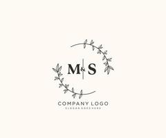 initial MS letters Beautiful floral feminine editable premade monoline logo suitable for spa salon skin hair beauty boutique and cosmetic company. vector