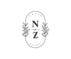 initial NZ letters Beautiful floral feminine editable premade monoline logo suitable for spa salon skin hair beauty boutique and cosmetic company. vector