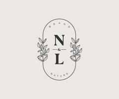 initial NL letters Beautiful floral feminine editable premade monoline logo suitable for spa salon skin hair beauty boutique and cosmetic company. vector