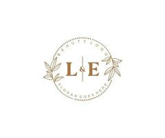 initial LE letters Beautiful floral feminine editable premade monoline logo suitable for spa salon skin hair beauty boutique and cosmetic company. vector