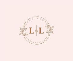 initial LL letters Beautiful floral feminine editable premade monoline logo suitable for spa salon skin hair beauty boutique and cosmetic company. vector