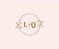 initial LQ letters Beautiful floral feminine editable premade monoline logo suitable for spa salon skin hair beauty boutique and cosmetic company. vector