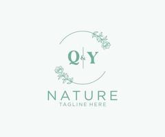 initial QY letters Botanical feminine logo template floral, editable premade monoline logo suitable, Luxury feminine wedding branding, corporate. vector