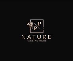 initial PP letters Beautiful floral feminine editable premade monoline logo suitable, Luxury feminine wedding branding, corporate. vector