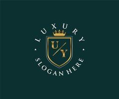 Initial UY Letter Royal Luxury Logo template in vector art for Restaurant, Royalty, Boutique, Cafe, Hotel, Heraldic, Jewelry, Fashion and other vector illustration.