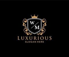 Initial WM Letter Royal Luxury Logo template in vector art for Restaurant, Royalty, Boutique, Cafe, Hotel, Heraldic, Jewelry, Fashion and other vector illustration.