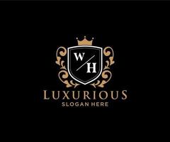 Initial WH Letter Royal Luxury Logo template in vector art for Restaurant, Royalty, Boutique, Cafe, Hotel, Heraldic, Jewelry, Fashion and other vector illustration.