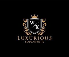 Initial WK Letter Royal Luxury Logo template in vector art for Restaurant, Royalty, Boutique, Cafe, Hotel, Heraldic, Jewelry, Fashion and other vector illustration.