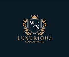 Initial WN Letter Royal Luxury Logo template in vector art for Restaurant, Royalty, Boutique, Cafe, Hotel, Heraldic, Jewelry, Fashion and other vector illustration.