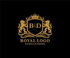 Initial BD Letter Lion Royal Luxury Logo template in vector art for Restaurant, Royalty, Boutique, Cafe, Hotel, Heraldic, Jewelry, Fashion and other vector illustration.