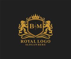 Initial BM Letter Lion Royal Luxury Logo template in vector art for Restaurant, Royalty, Boutique, Cafe, Hotel, Heraldic, Jewelry, Fashion and other vector illustration.