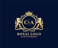 Initial CA Letter Lion Royal Luxury Logo template in vector art for Restaurant, Royalty, Boutique, Cafe, Hotel, Heraldic, Jewelry, Fashion and other vector illustration.