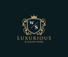 Initial WS Letter Royal Luxury Logo template in vector art for Restaurant, Royalty, Boutique, Cafe, Hotel, Heraldic, Jewelry, Fashion and other vector illustration.