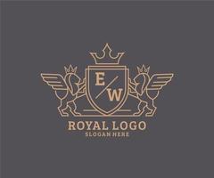 Initial EW Letter Lion Royal Luxury Heraldic,Crest Logo template in vector art for Restaurant, Royalty, Boutique, Cafe, Hotel, Heraldic, Jewelry, Fashion and other vector illustration.