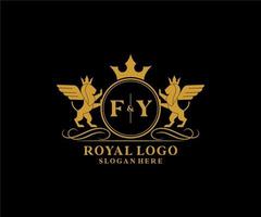 Initial FY Letter Lion Royal Luxury Heraldic,Crest Logo template in vector art for Restaurant, Royalty, Boutique, Cafe, Hotel, Heraldic, Jewelry, Fashion and other vector illustration.