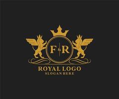 Initial FR Letter Lion Royal Luxury Heraldic,Crest Logo template in vector art for Restaurant, Royalty, Boutique, Cafe, Hotel, Heraldic, Jewelry, Fashion and other vector illustration.