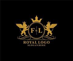 Initial FL Letter Lion Royal Luxury Heraldic,Crest Logo template in vector art for Restaurant, Royalty, Boutique, Cafe, Hotel, Heraldic, Jewelry, Fashion and other vector illustration.