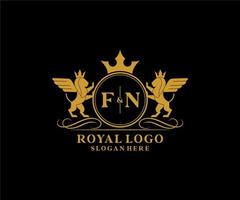 Initial FN Letter Lion Royal Luxury Heraldic,Crest Logo template in vector art for Restaurant, Royalty, Boutique, Cafe, Hotel, Heraldic, Jewelry, Fashion and other vector illustration.