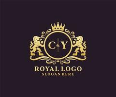 Initial CY Letter Lion Royal Luxury Logo template in vector art for Restaurant, Royalty, Boutique, Cafe, Hotel, Heraldic, Jewelry, Fashion and other vector illustration.