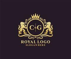 Initial CG Letter Lion Royal Luxury Logo template in vector art for Restaurant, Royalty, Boutique, Cafe, Hotel, Heraldic, Jewelry, Fashion and other vector illustration.