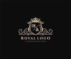 Initial HA Letter Luxurious Brand Logo Template, for Restaurant, Royalty, Boutique, Cafe, Hotel, Heraldic, Jewelry, Fashion and other vector illustration.