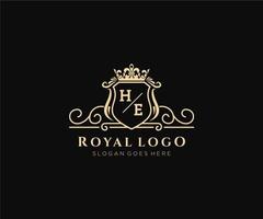 inicial él letra lujoso marca logo plantilla, para restaurante, realeza, boutique, cafetería, hotel, heráldico, joyas, Moda y otro vector ilustración.