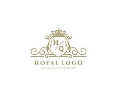 Initial HQ Letter Luxurious Brand Logo Template, for Restaurant, Royalty, Boutique, Cafe, Hotel, Heraldic, Jewelry, Fashion and other vector illustration.