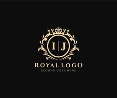 Initial IJ Letter Luxurious Brand Logo Template, for Restaurant, Royalty, Boutique, Cafe, Hotel, Heraldic, Jewelry, Fashion and other vector illustration.