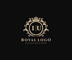 Initial IU Letter Luxurious Brand Logo Template, for Restaurant, Royalty, Boutique, Cafe, Hotel, Heraldic, Jewelry, Fashion and other vector illustration.