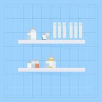 Shelf with different medical bottles vector